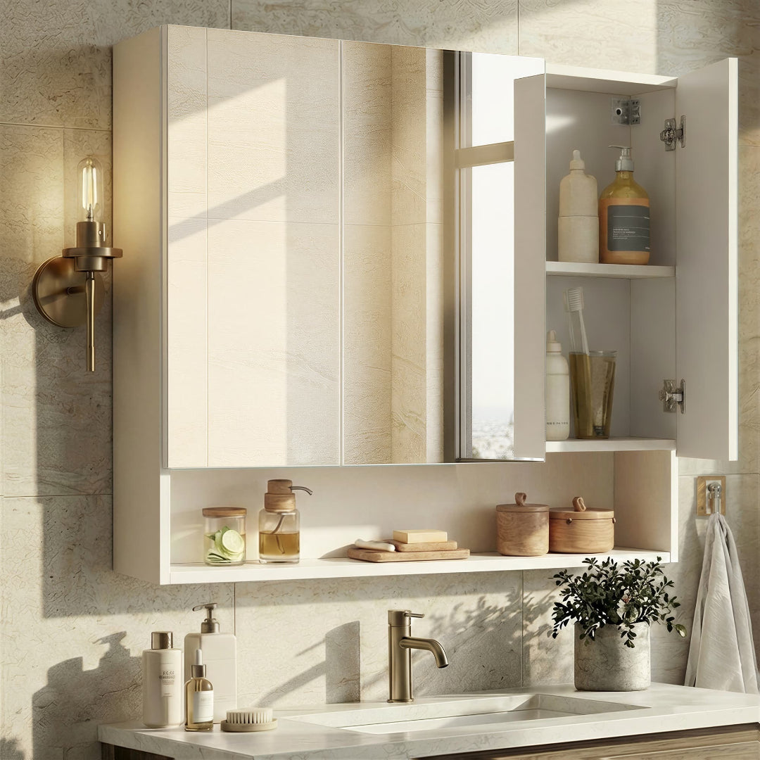 Bathroom Mirror Cabinet With Storage Wall Mounted 35.4in Wide – product view 1 | Ridgefield Furniture