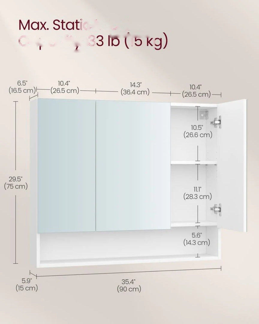 Bathroom Mirror Cabinet With Storage Wall Mounted 35.4in Wide – product view 7 | Ridgefield Furniture