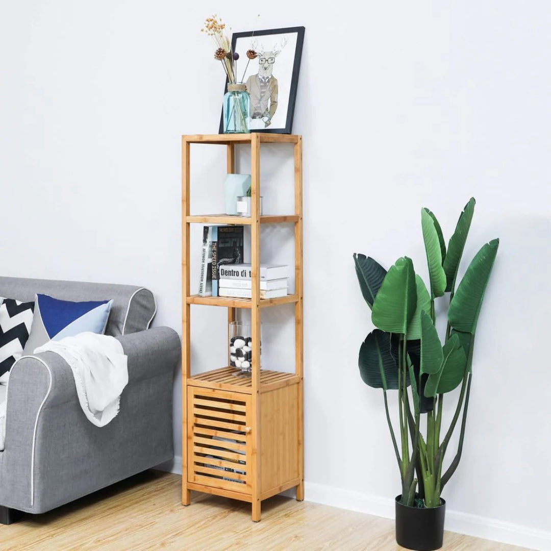 Bathroom Storage Cabinet 4-Tier Bamboo Floor Cabinet 55.5in High – product view 3 | Ridgefield Furniture