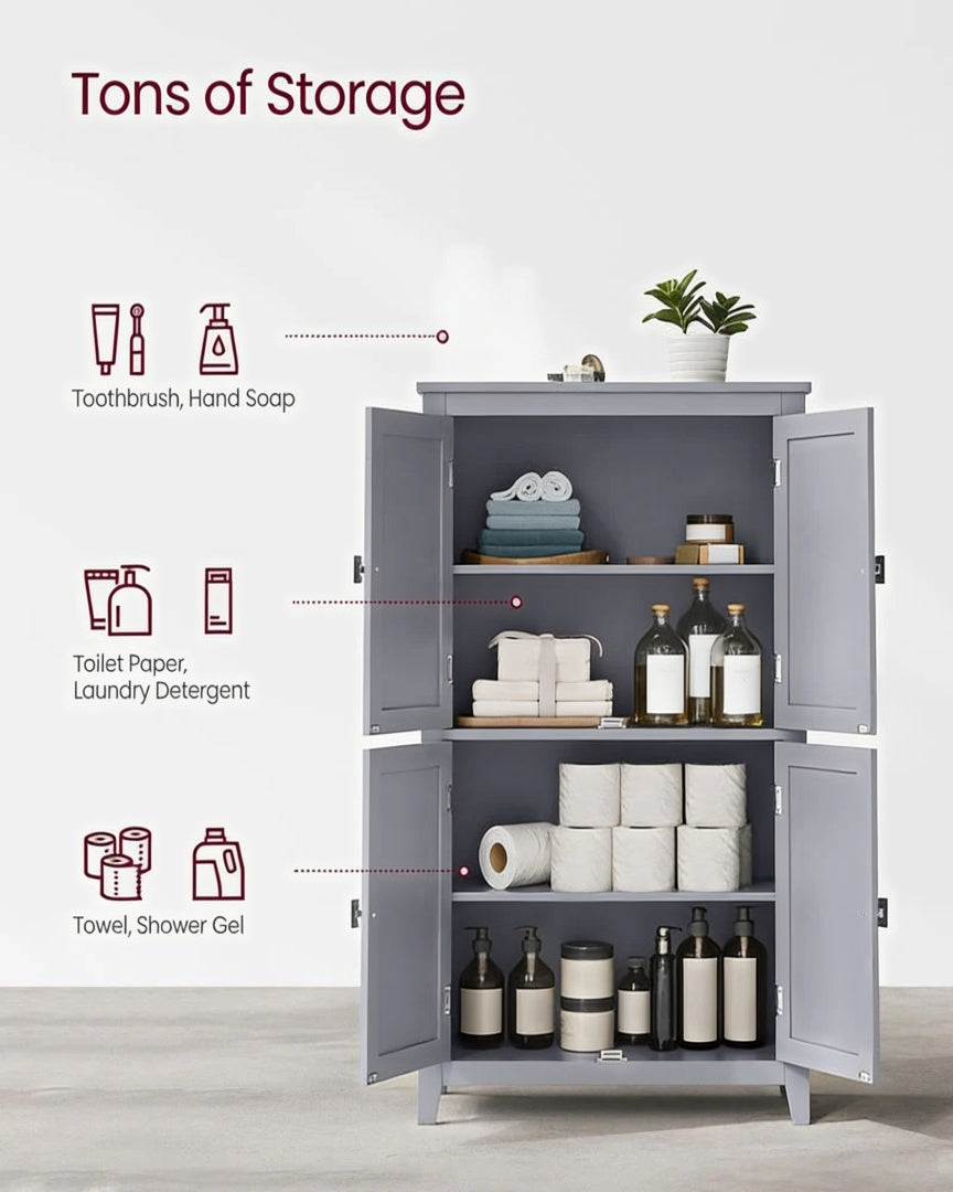 Bathroom Storage Cabinet Floor Cabinet 4 Doors Adjustable Shelves – product view 7 | Ridgefield Furniture