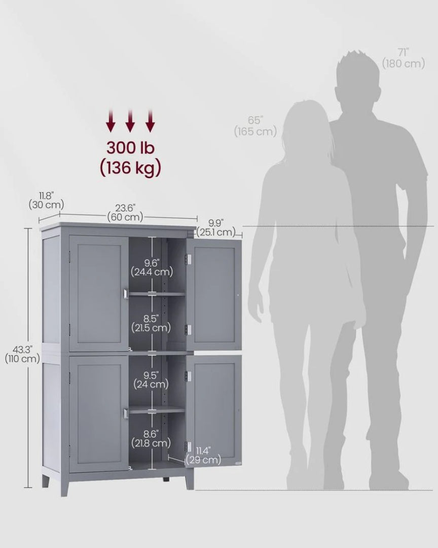 Bathroom Storage Cabinet Floor Cabinet 4 Doors Adjustable Shelves – product view 11 | Ridgefield Furniture