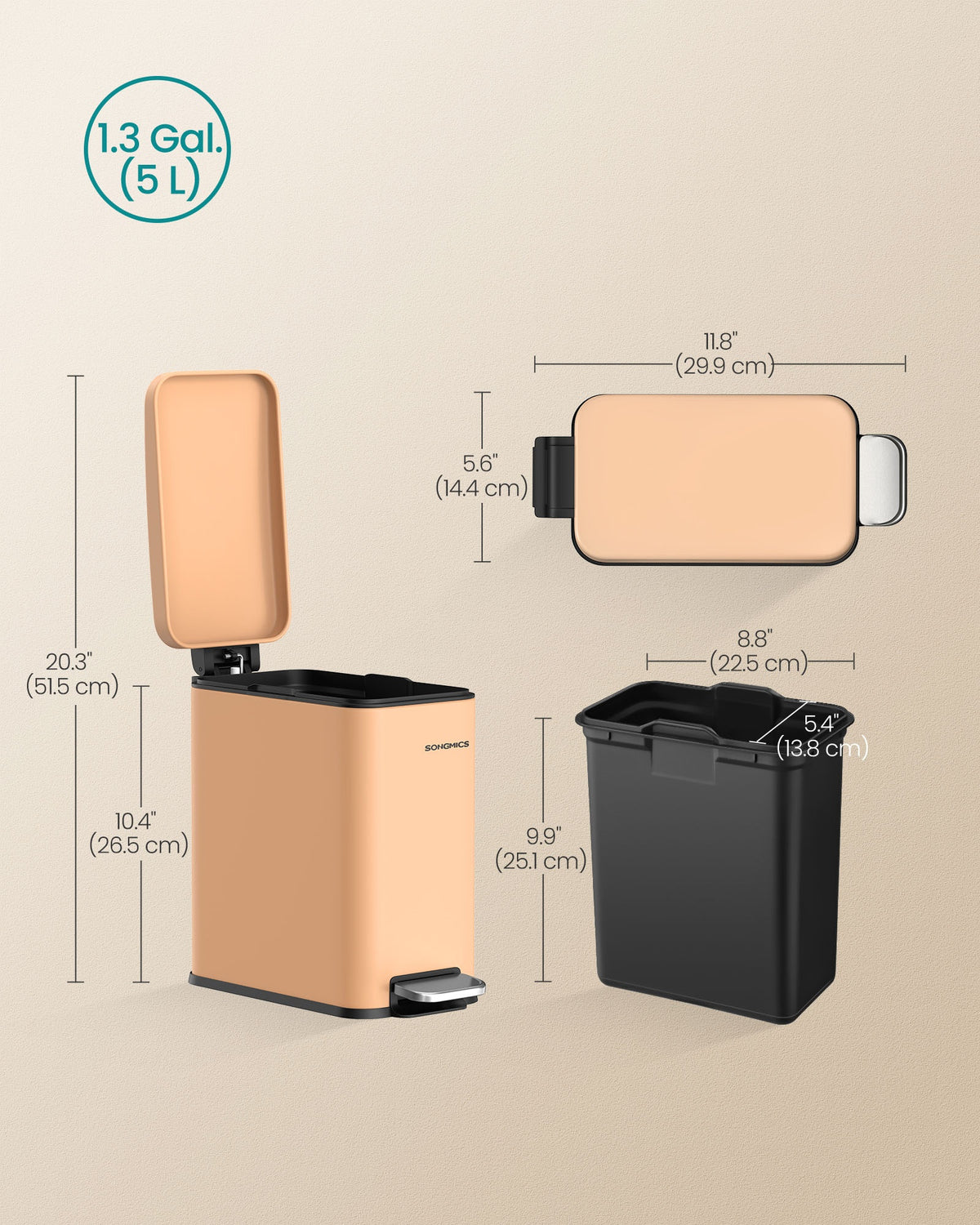 Bathroom Trash Can With Soft Close Lid, 1.3 Or 2.6 Gallon Bucket - product photo 62