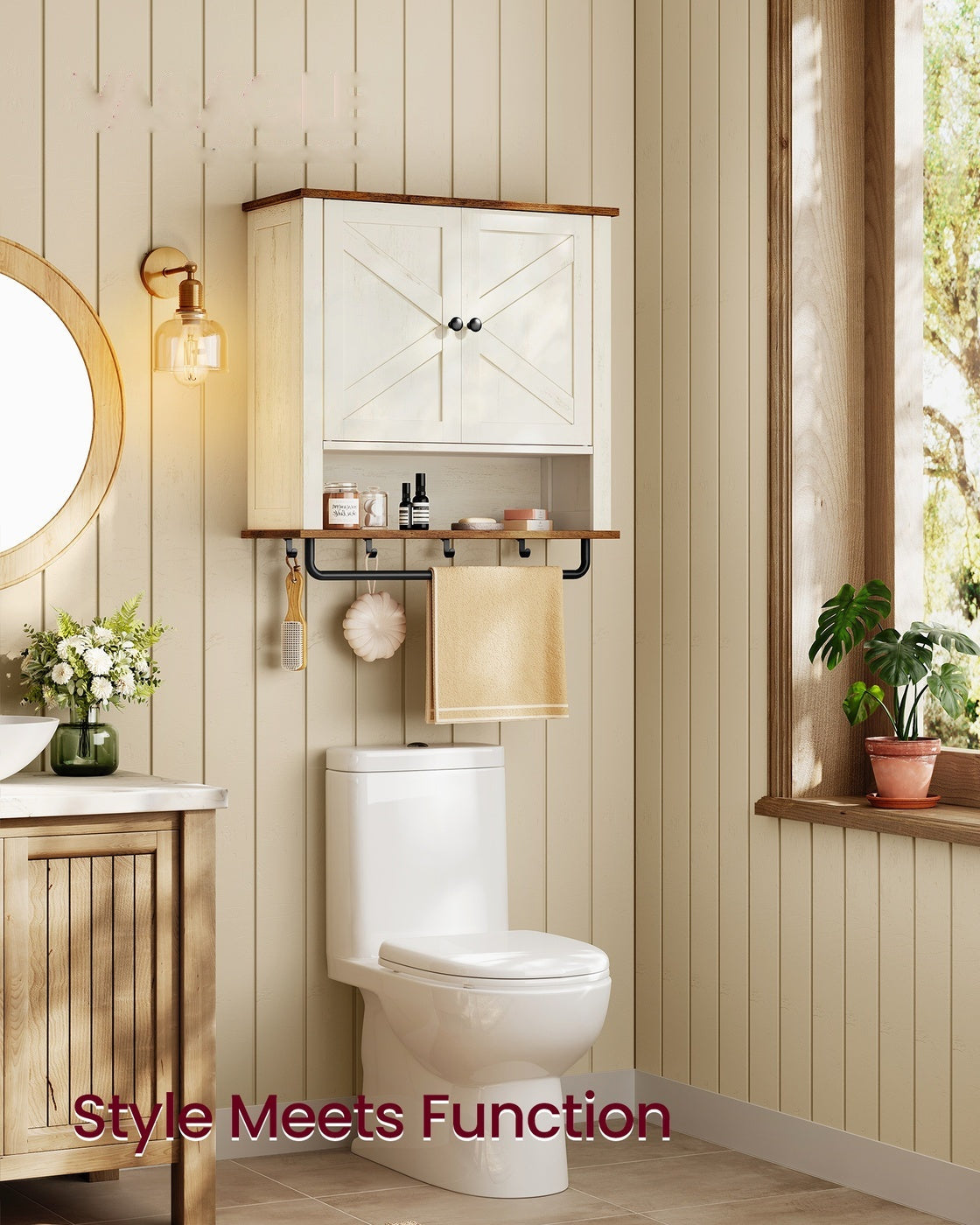 Bathroom Wall Cabinet, Farmhouse Wall-Mounted Medicine Storage Cabinet With 2 - product photo 02