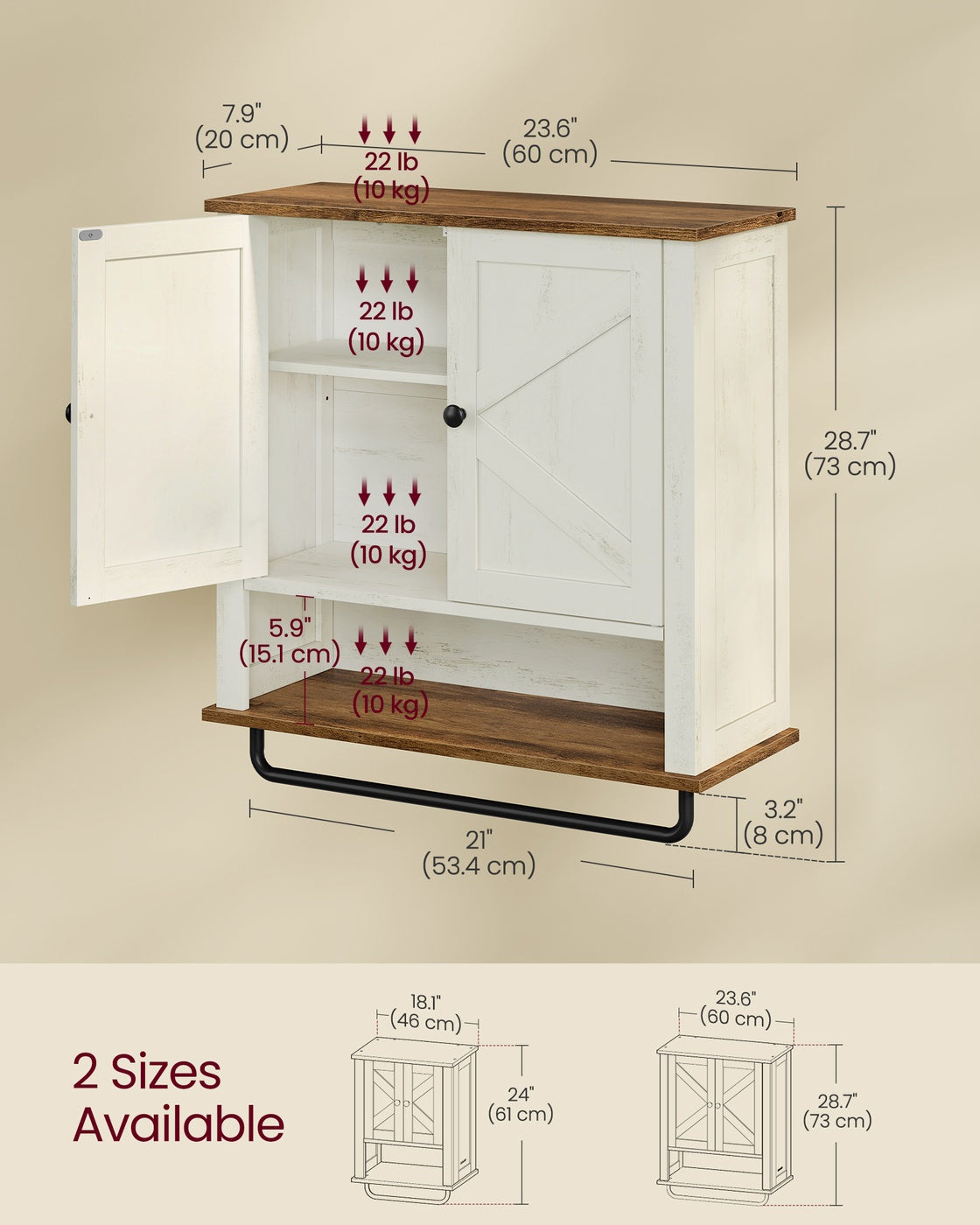 Bathroom Wall Cabinet, Farmhouse Wall-Mounted Medicine Storage Cabinet With 2 - product photo 06