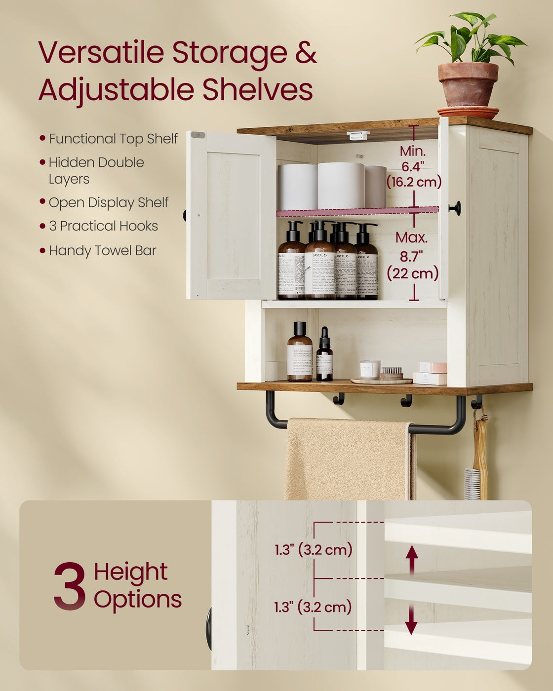 Bathroom Wall Cabinet, Farmhouse Wall-Mounted Medicine Storage Cabinet With 2 - product photo 10