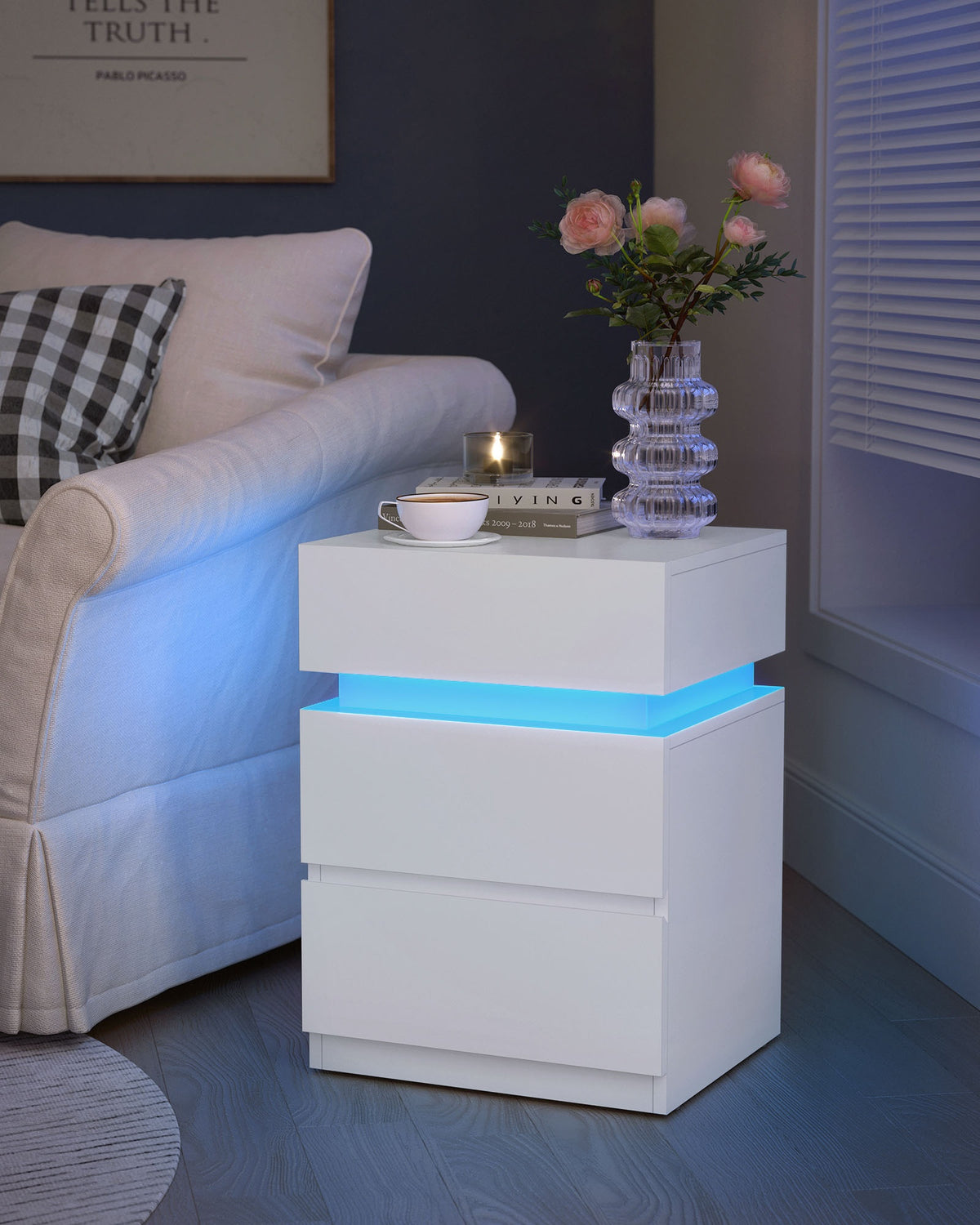 Bedside Table With LED Lights And Drawer, Set Of 1 Or 2 - product photo 33
