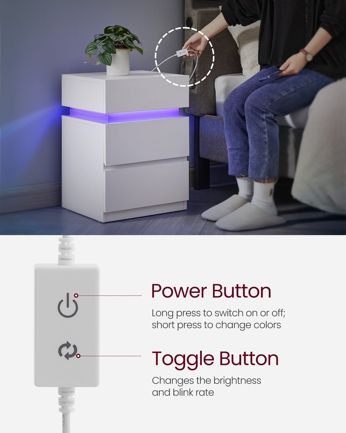 Bedside Table With LED Lights - product photo 22
