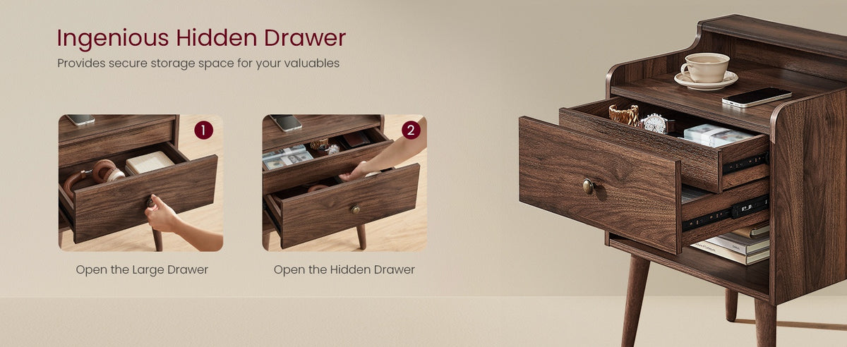 Bedside Tables With Hidden Drawers, Mid Century Nightstand Set - product photo 29