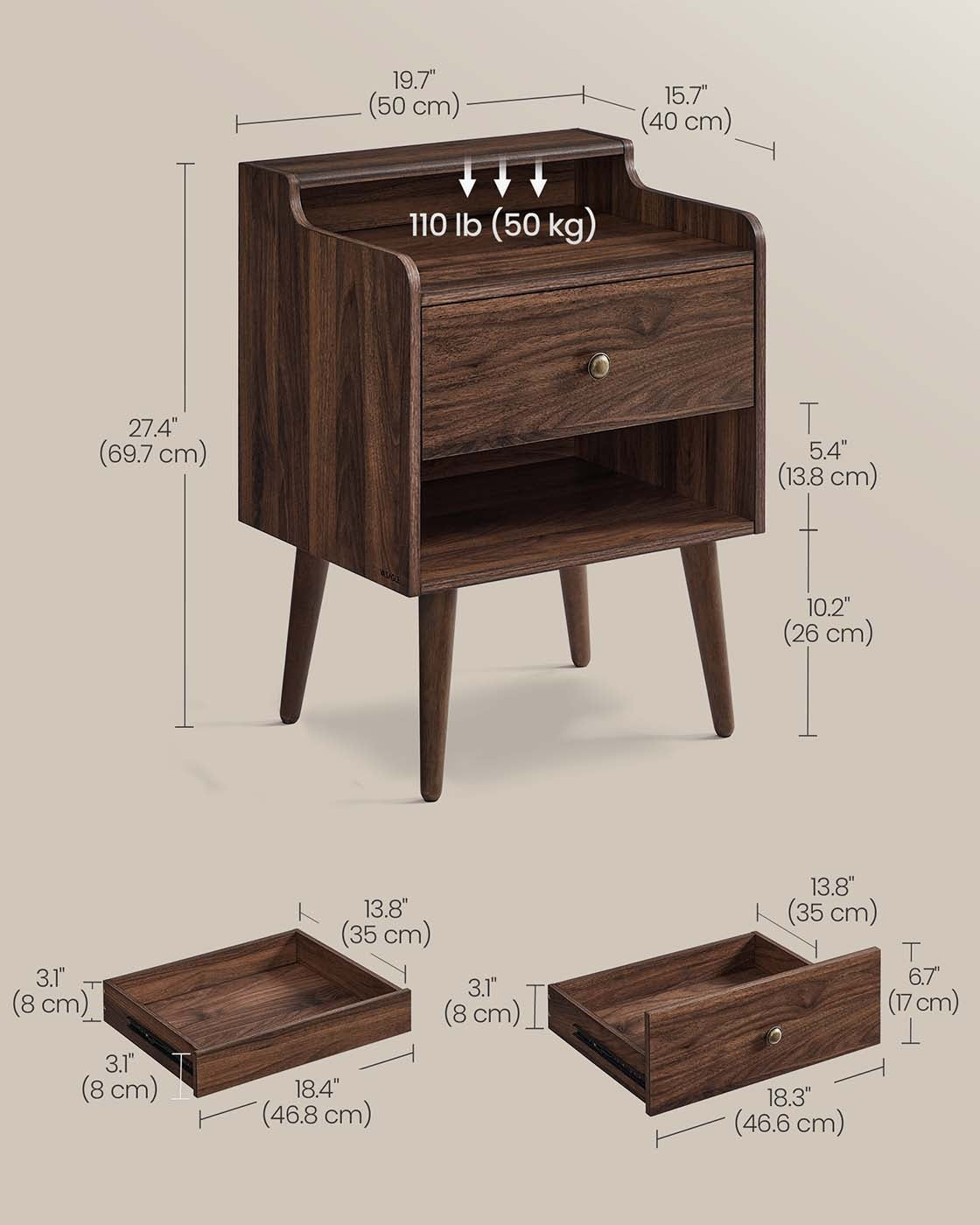 Bedside Tables With Hidden Drawers, Mid Century Nightstand Set - product photo 32