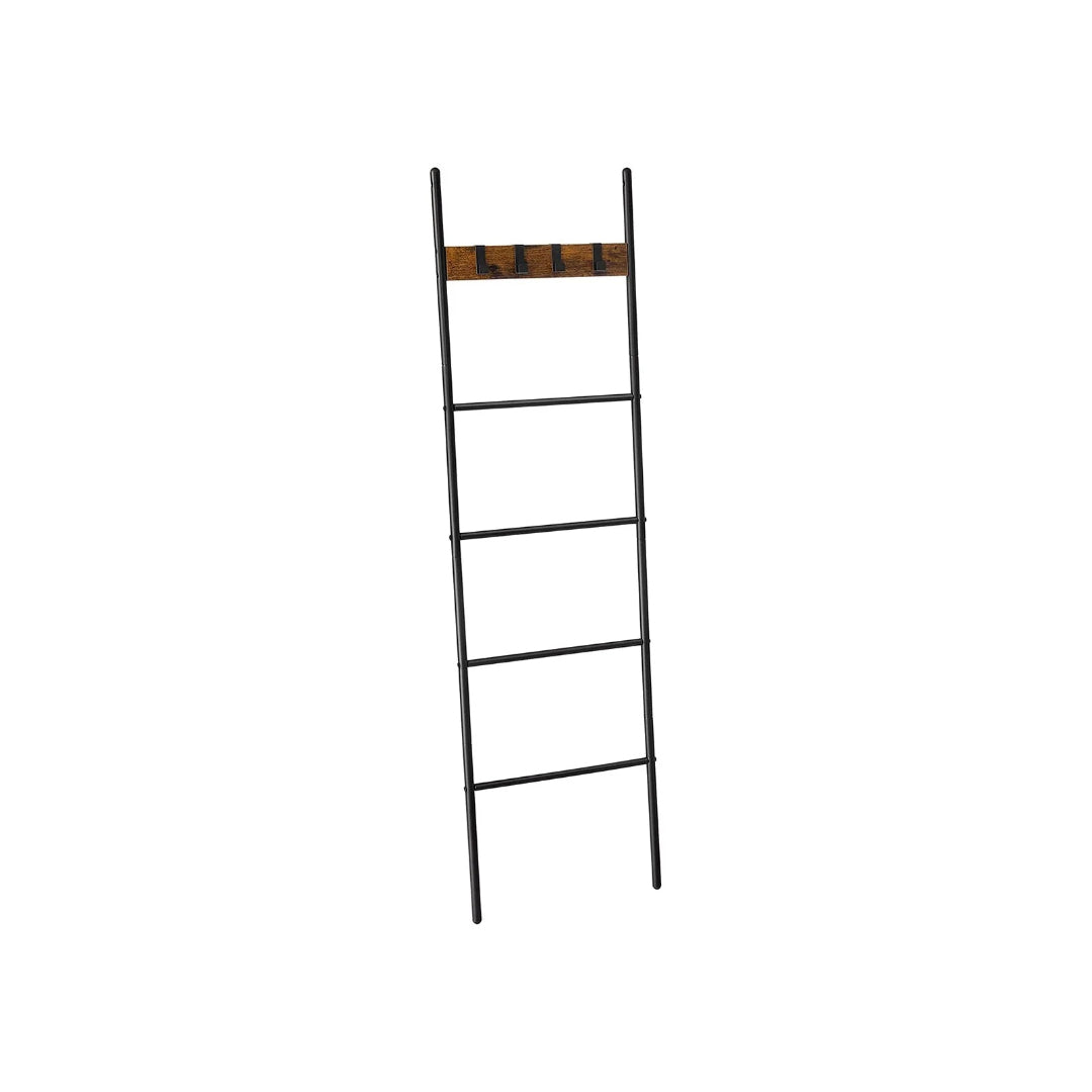Blanket Ladder Shelf 5-Tier Towel Rack With Hooks – product view 1 | Ridgefield Furniture