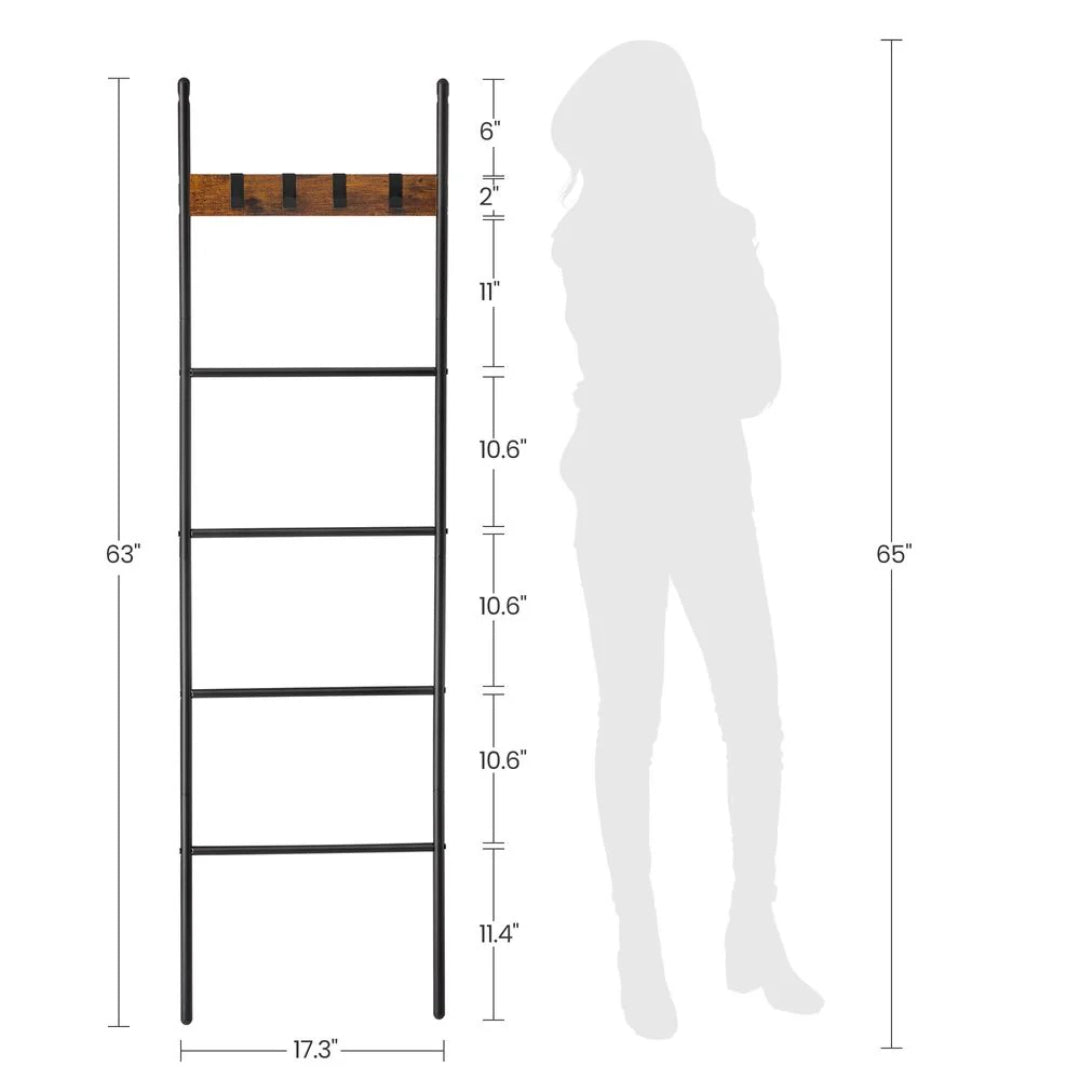 Blanket Ladder Shelf 5-Tier Towel Rack With Hooks – product view 7 | Ridgefield Furniture