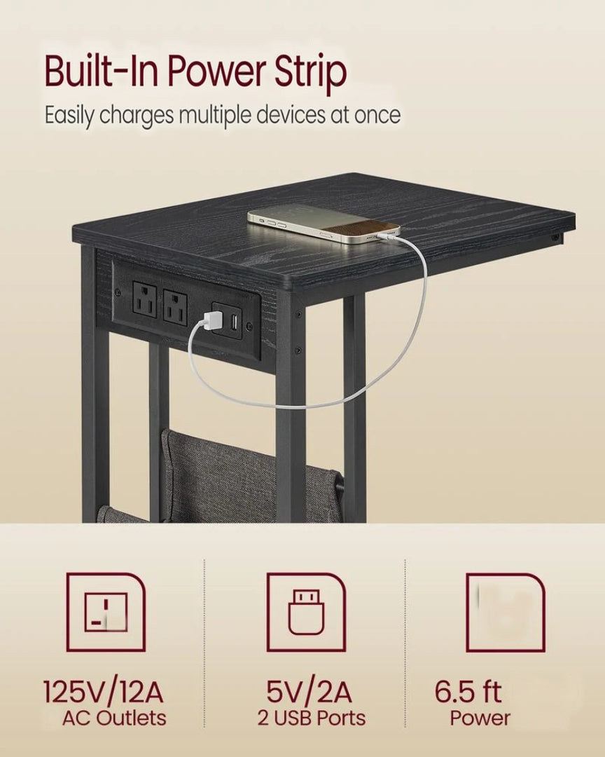 C-Shaped Side Table with Charging Station for Sofa or Bed – product view 10 | Ridgefield Furniture