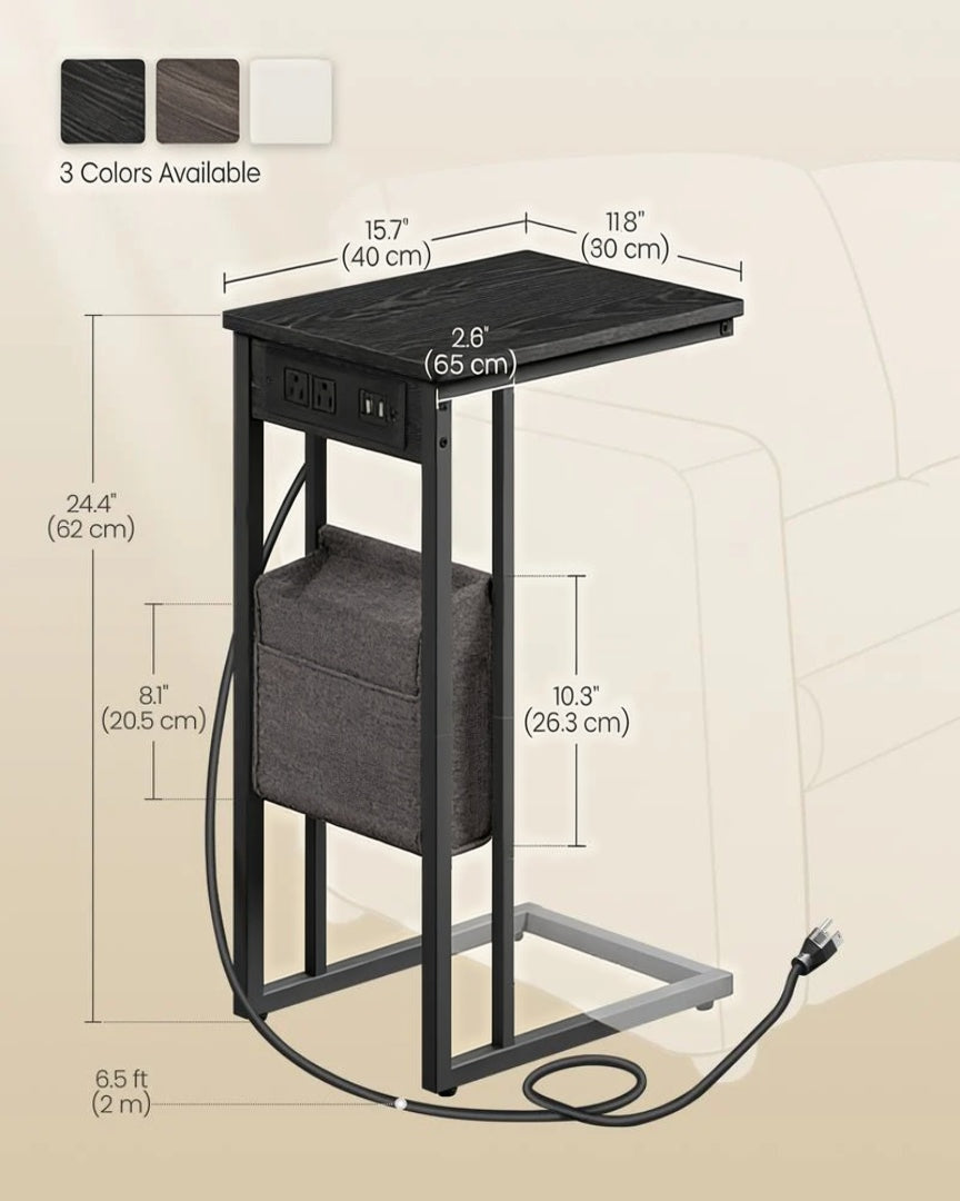 C-Shaped Side Table with Charging Station for Sofa or Bed – product view 11 | Ridgefield Furniture