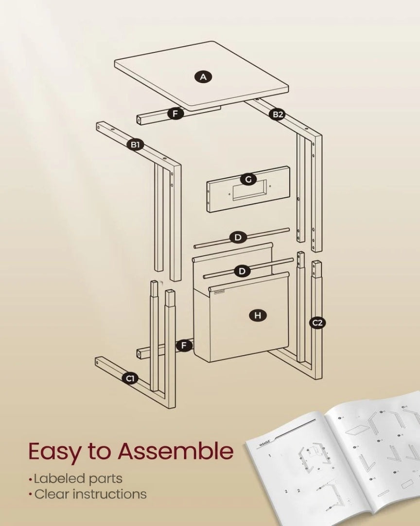 C-Shaped Side Table with Charging Station for Sofa or Bed – product view 12 | Ridgefield Furniture