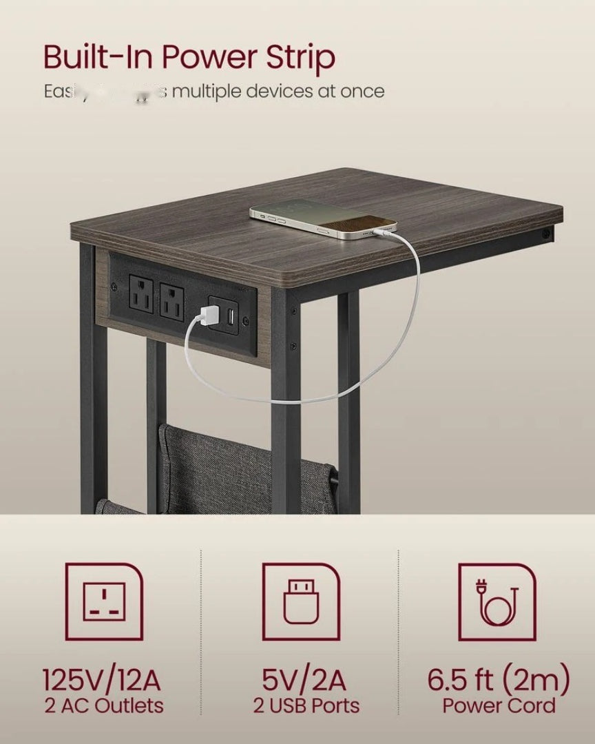 C-Shaped Side Table with Charging Station for Sofa or Bed – product view 17 | Ridgefield Furniture