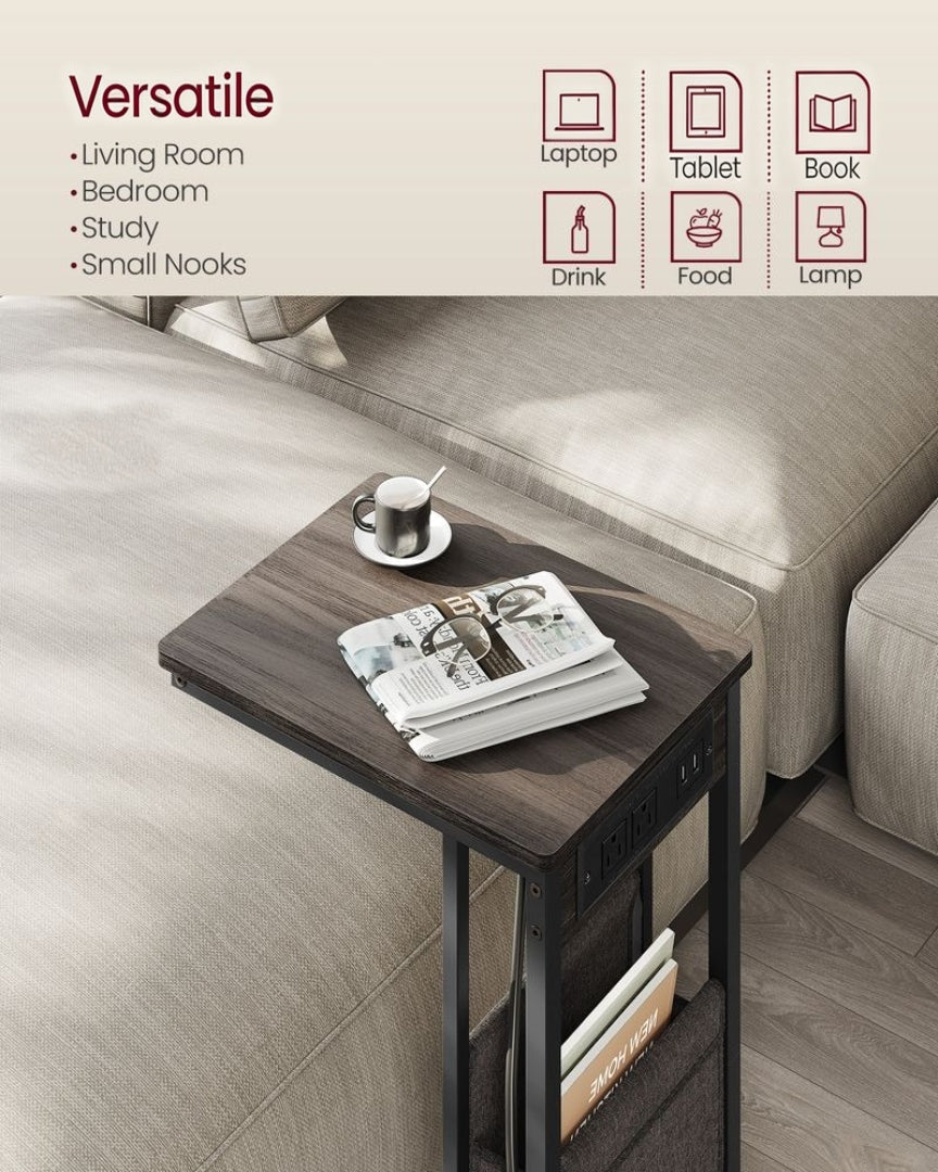 C-Shaped Side Table with Charging Station for Sofa or Bed – product view 18 | Ridgefield Furniture