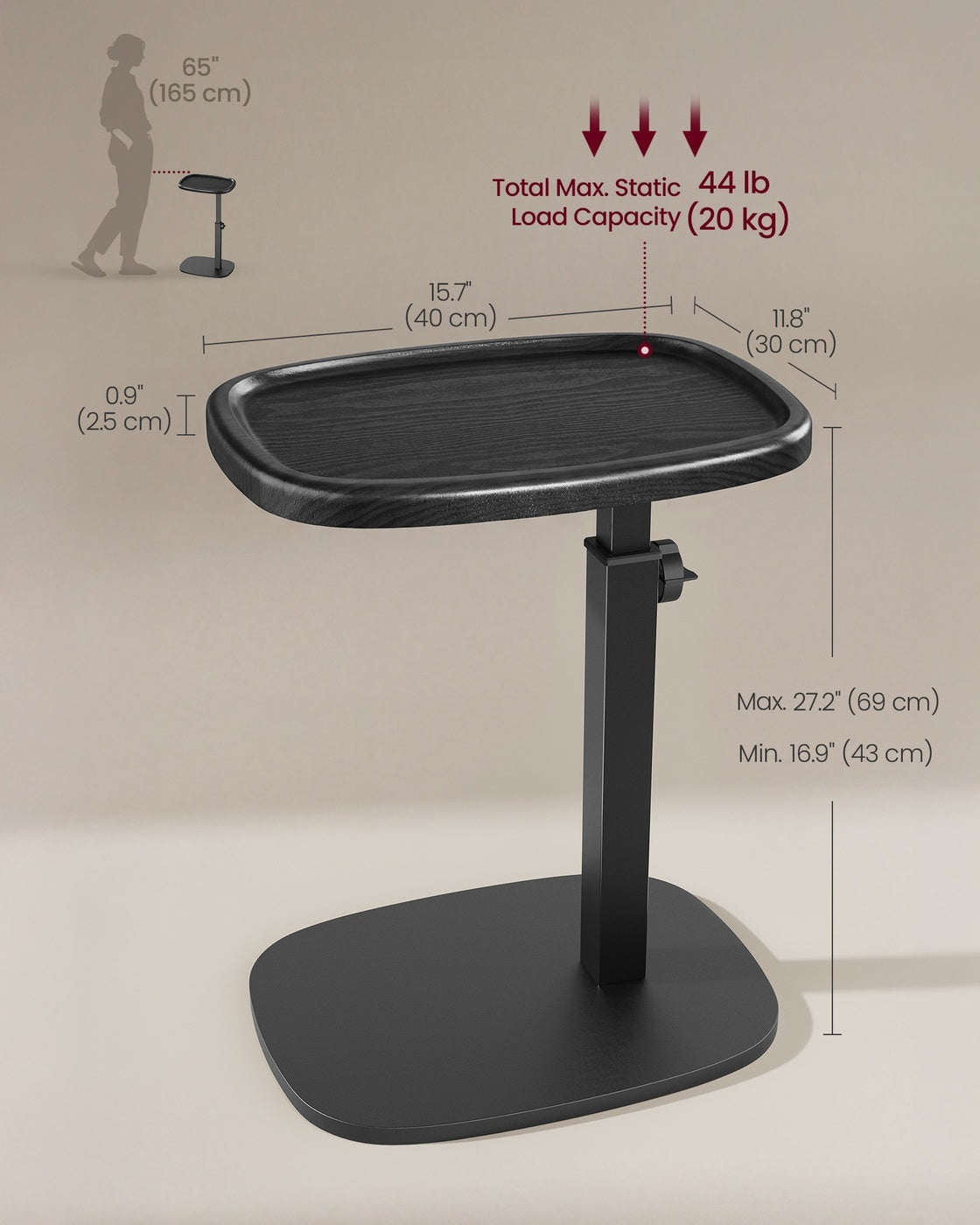C Shaped Sofa Side Table With Adjustable Height, Couch And Bedside Table - product photo 11
