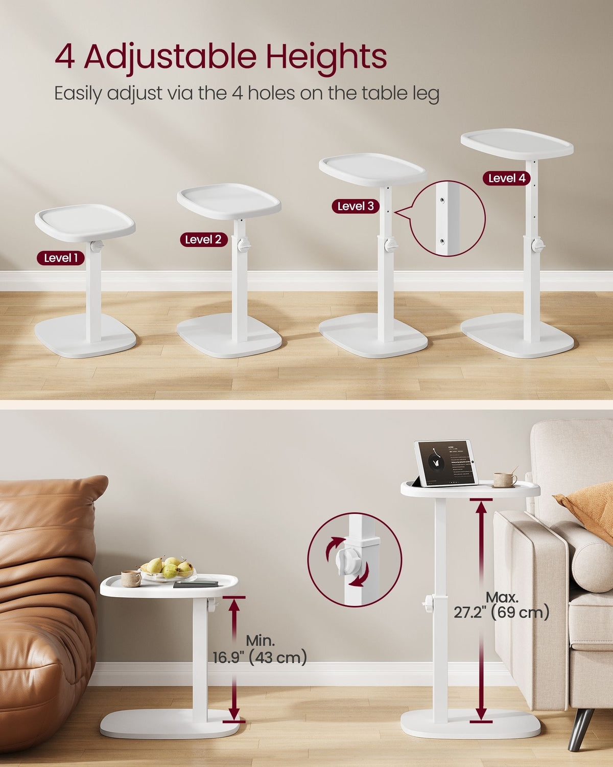 C Shaped Sofa Side Table With Adjustable Height, Couch And Bedside Table - product photo 15