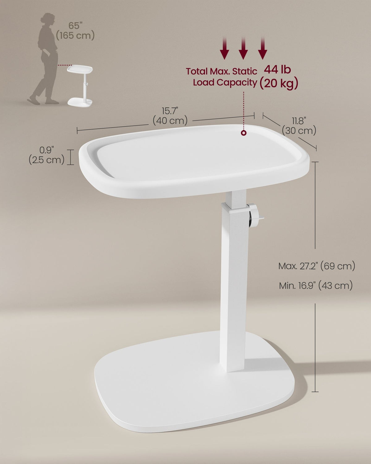 C Shaped Sofa Side Table With Adjustable Height, Couch And Bedside Table - product photo 17
