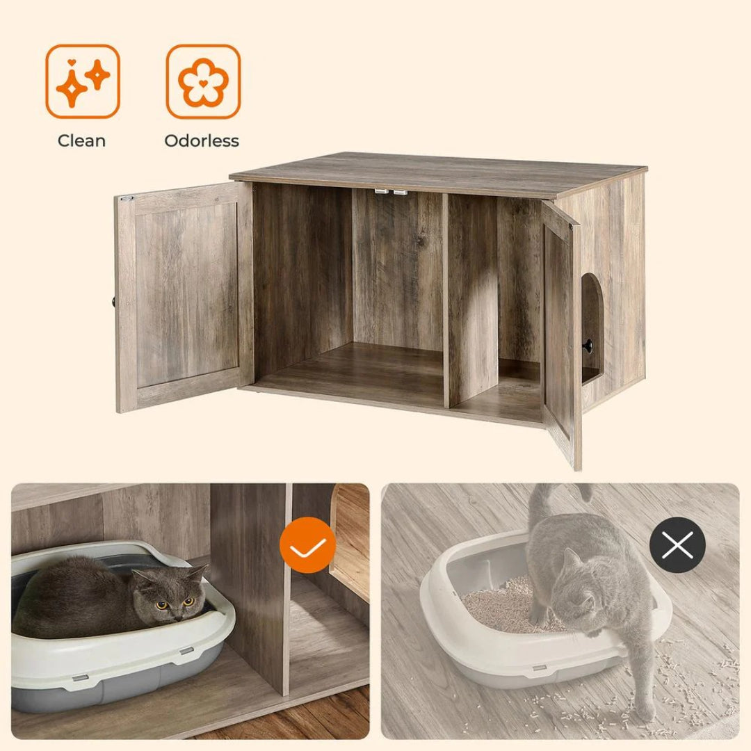 Cat Litter Box Enclosure Furniture Cabinet With Divider 31.5in Wide – product view 8 | Ridgefield Furniture