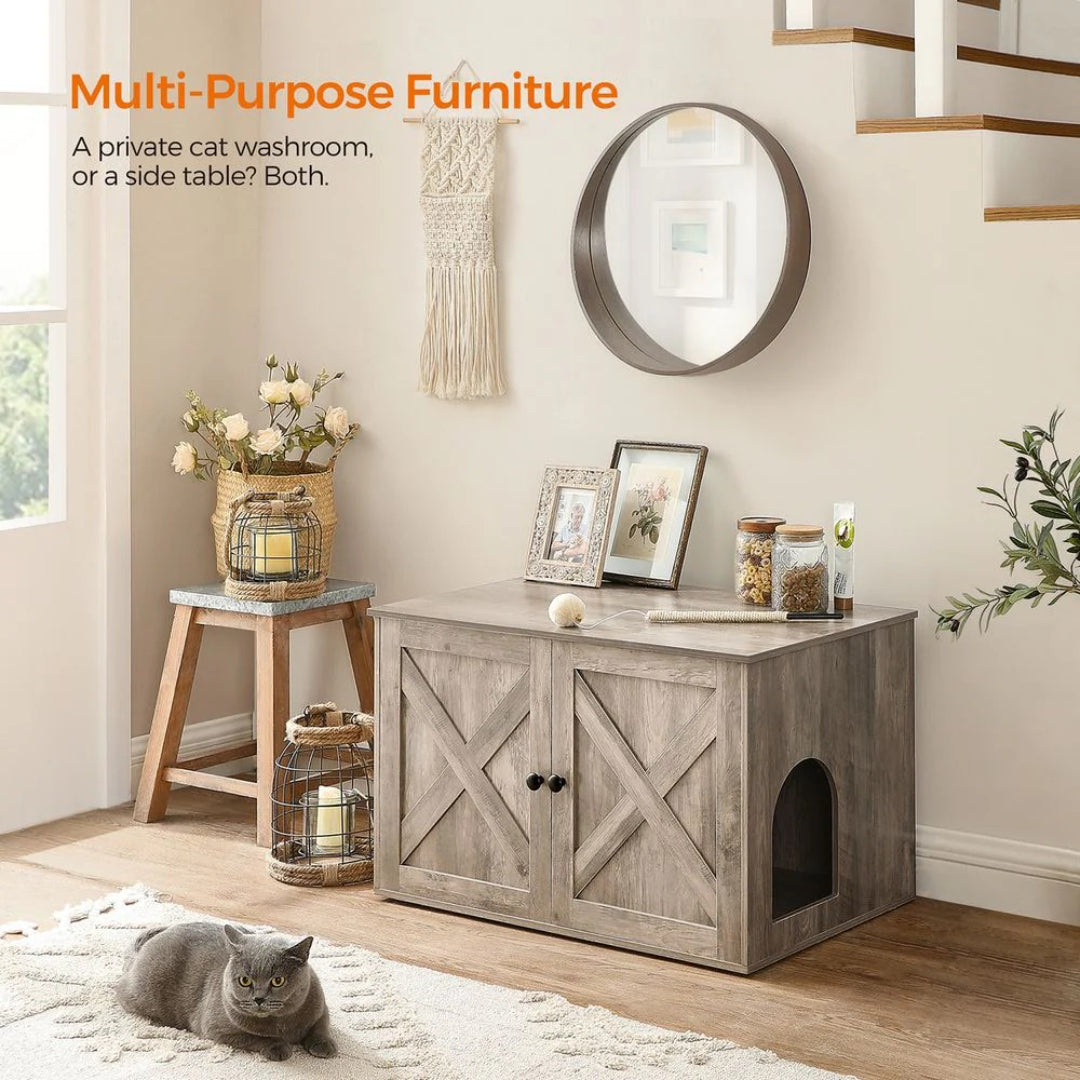 Cat Litter Box Enclosure Furniture Cabinet With Divider 31.5in Wide – product view 9 | Ridgefield Furniture