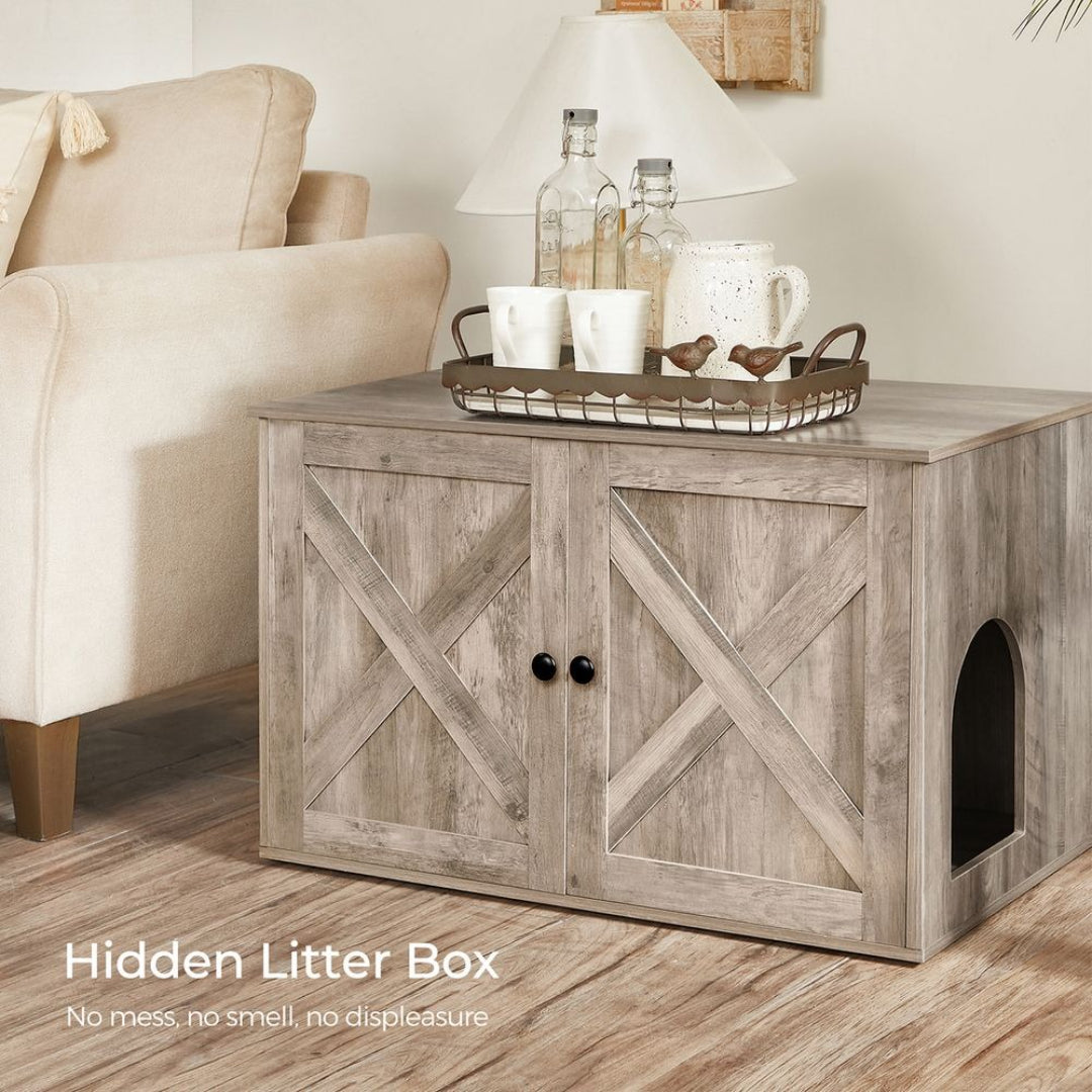 Cat Litter Box Enclosure Furniture Cabinet With Divider 31.5in Wide – product view 10 | Ridgefield Furniture
