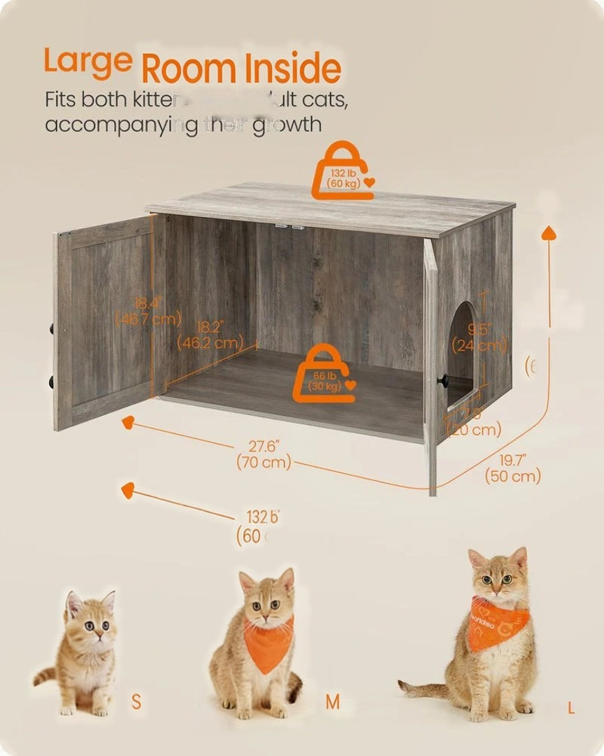 Cat Litter Box Enclosure Furniture Cabinet With Divider 31.5in Wide – product view 18 | Ridgefield Furniture