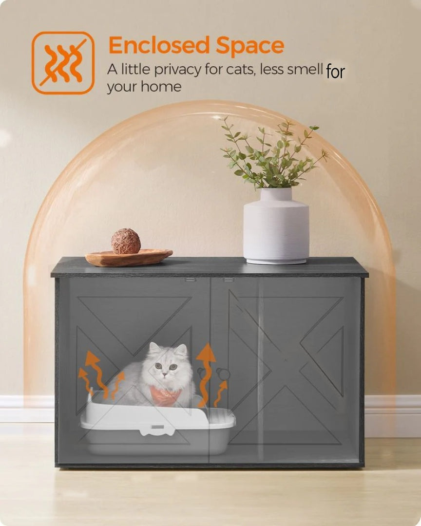 Cat Litter Box Enclosure Furniture Cabinet With Divider 31.5in Wide – product view 22 | Ridgefield Furniture