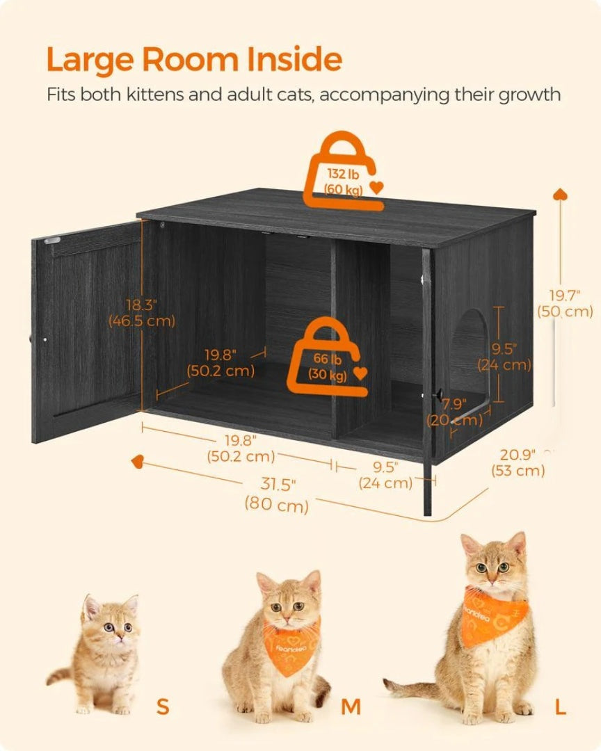 Cat Litter Box Enclosure Furniture Cabinet With Divider 31.5in Wide – product view 24 | Ridgefield Furniture