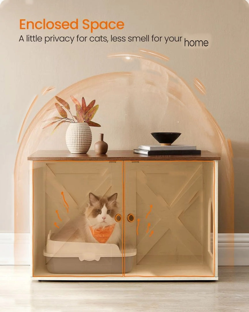 Cat Litter Box Enclosure Furniture Cabinet With Divider 31.5in Wide – product view 30 | Ridgefield Furniture