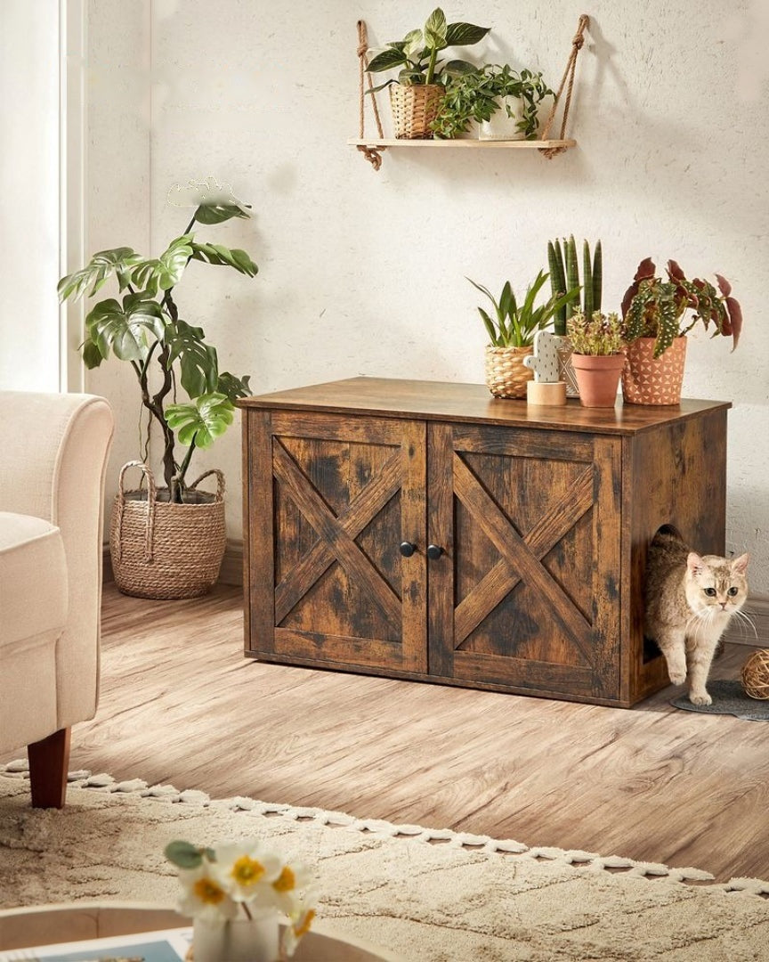 Cat Litter Box Enclosure Furniture Cabinet With Divider 31.5in Wide – product view 33 | Ridgefield Furniture