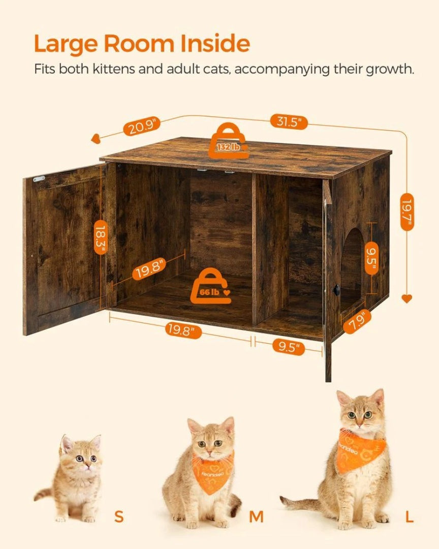 Cat Litter Box Enclosure Furniture Cabinet With Divider 31.5in Wide – product view 37 | Ridgefield Furniture