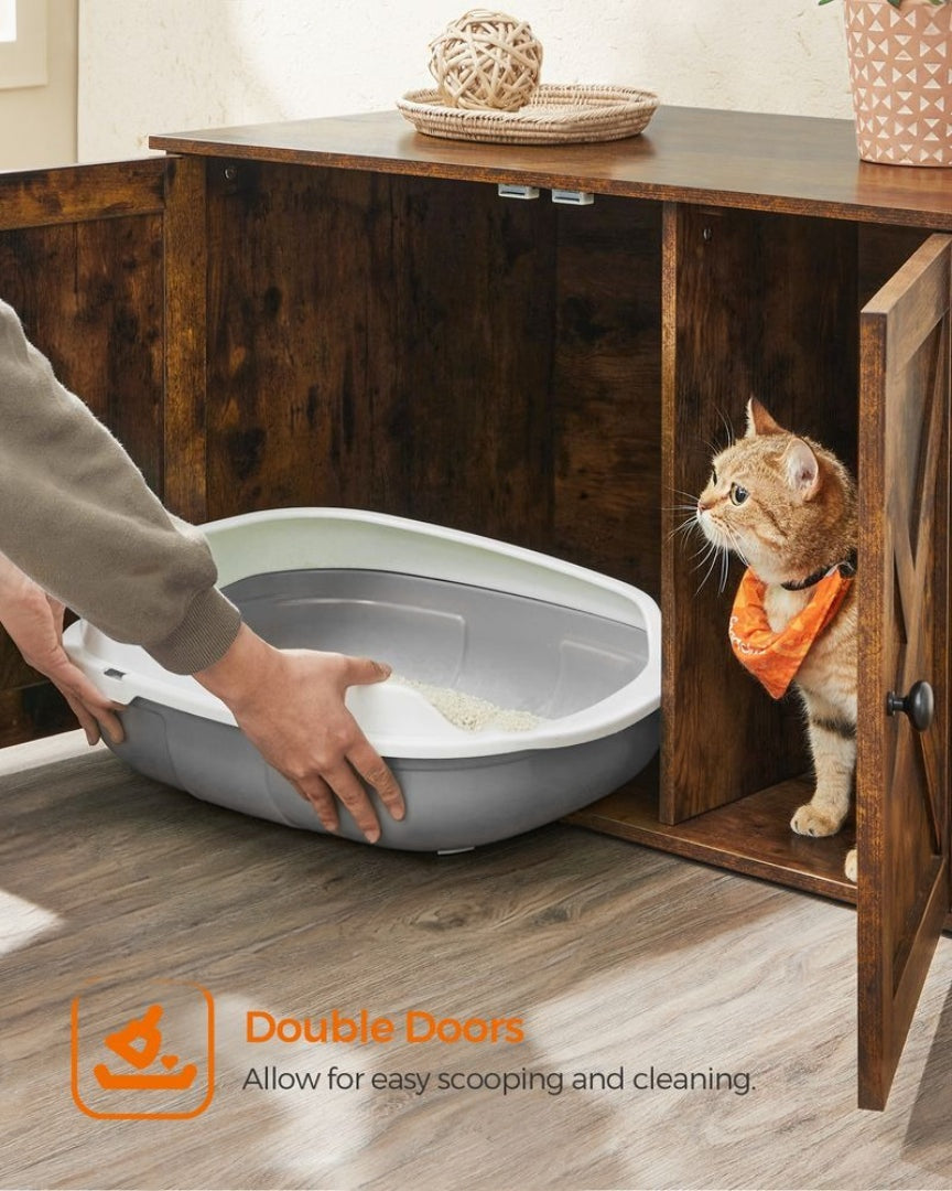 Cat Litter Box Enclosure Furniture Cabinet With Divider 31.5in Wide – product view 38 | Ridgefield Furniture