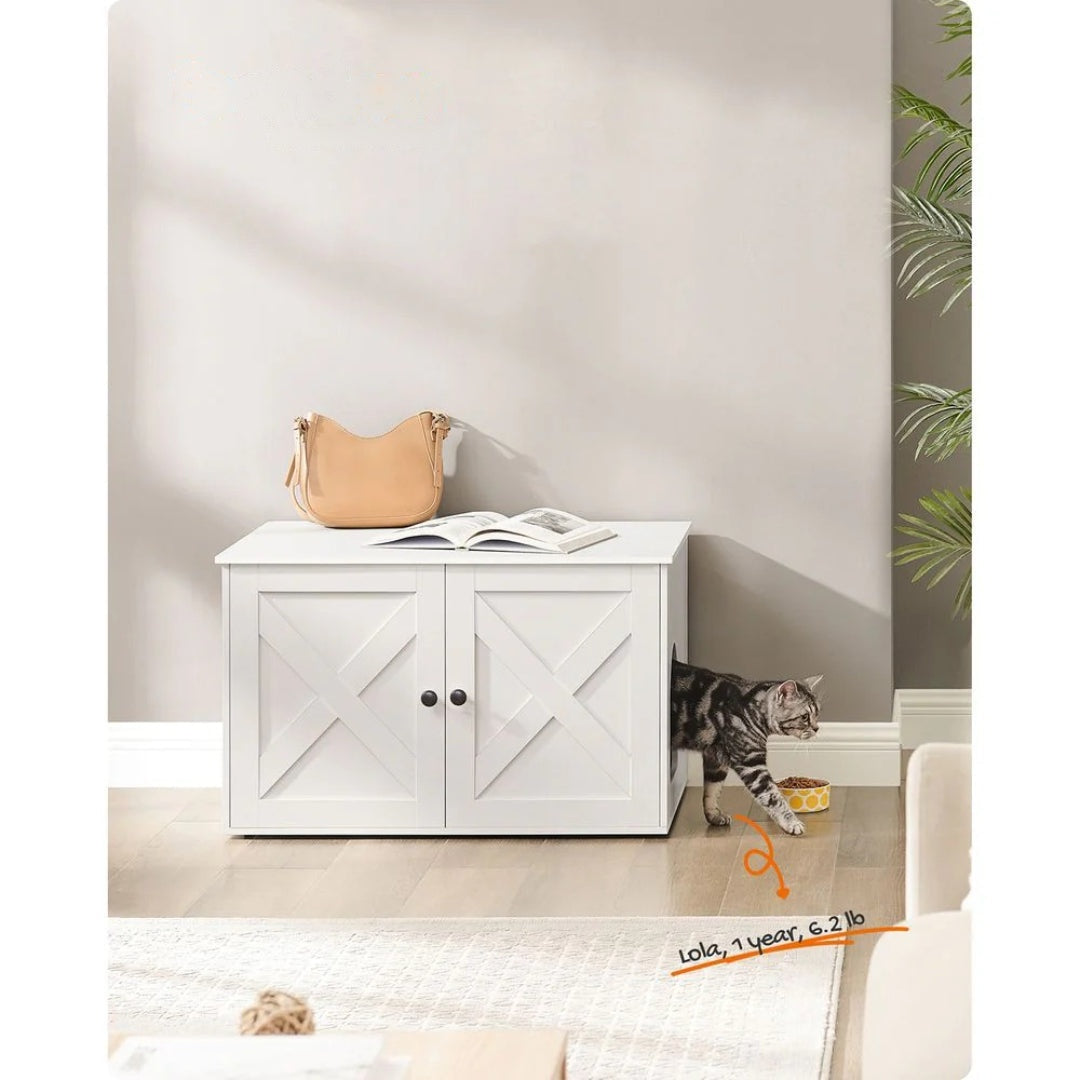 Cat Litter Box Enclosure Furniture Cabinet With Divider 31.5in Wide – product view 40 | Ridgefield Furniture