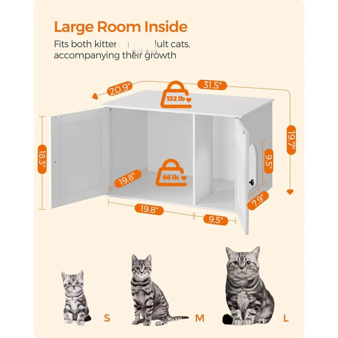 Cat Litter Box Enclosure Furniture Cabinet With Divider 31.5in Wide – product view 44 | Ridgefield Furniture