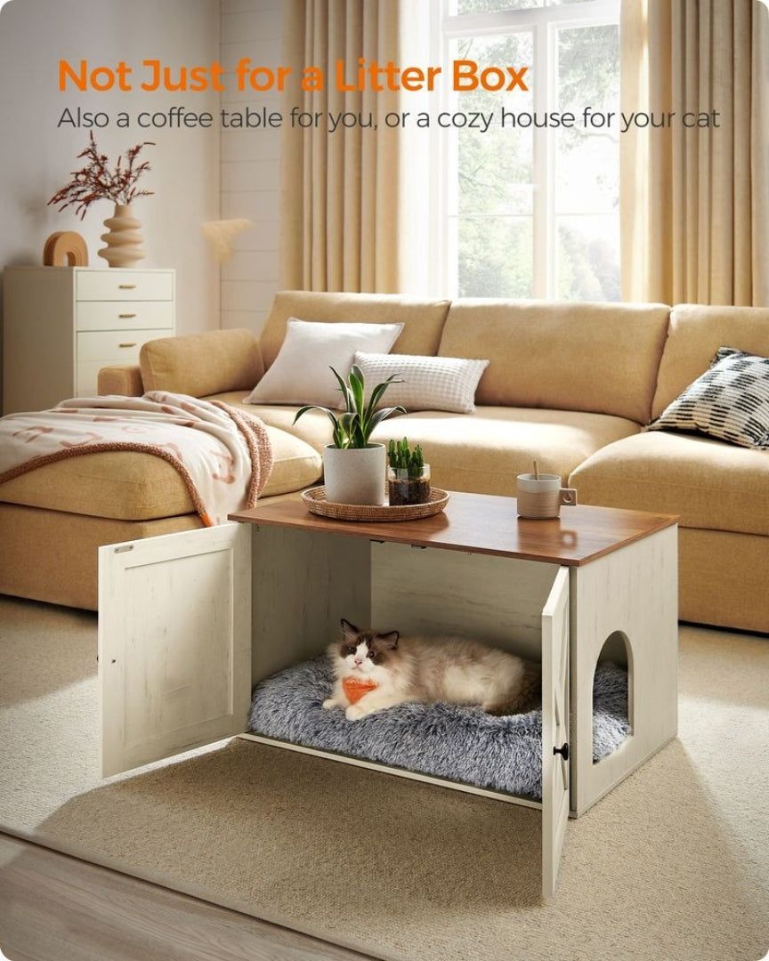 Cat Litter Box Enclosure Furniture Cabinet With Divider 31.5in Wide – product view 48 | Ridgefield Furniture