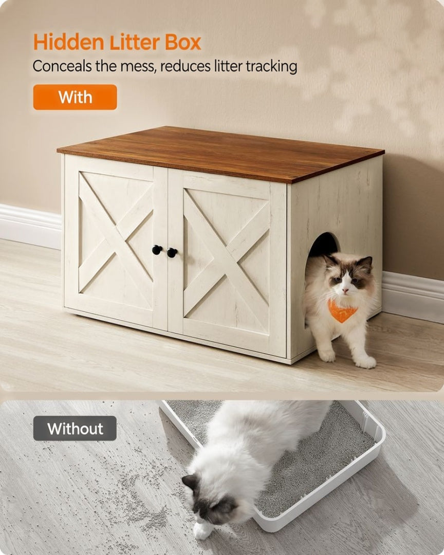 Cat Litter Box Enclosure Furniture Cabinet With Divider 31.5in Wide – product view 50 | Ridgefield Furniture