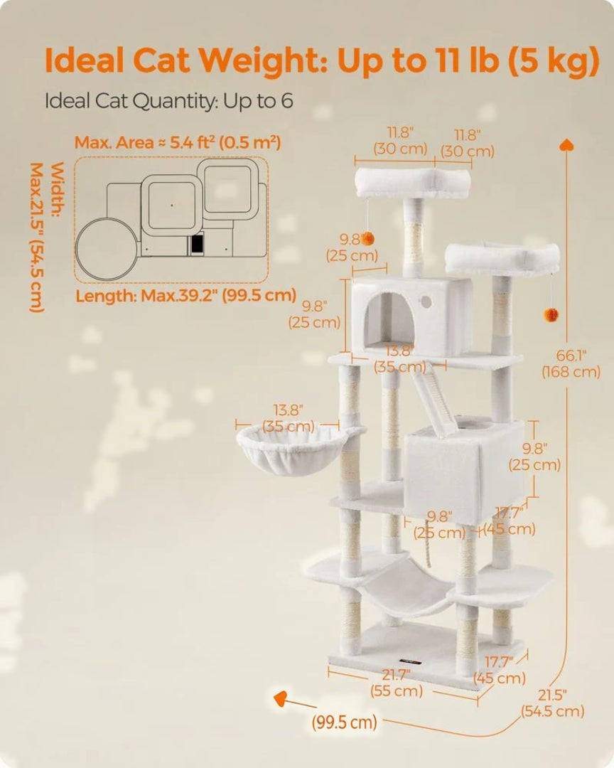 Cat Tree 66.1in Multi Level Cat Tower With Perches Caves Hammock – product view 6 | Ridgefield Furniture