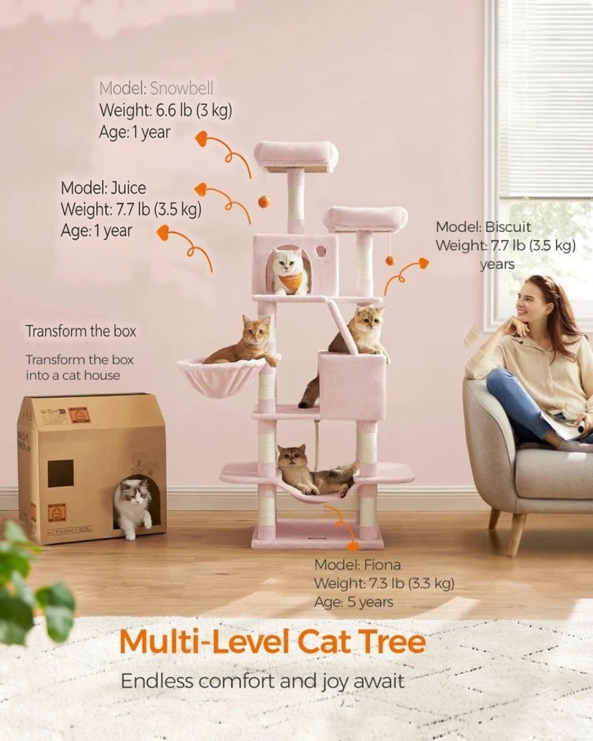 Cat Tree 66.1in Multi Level Cat Tower With Perches Caves Hammock – product view 13 | Ridgefield Furniture