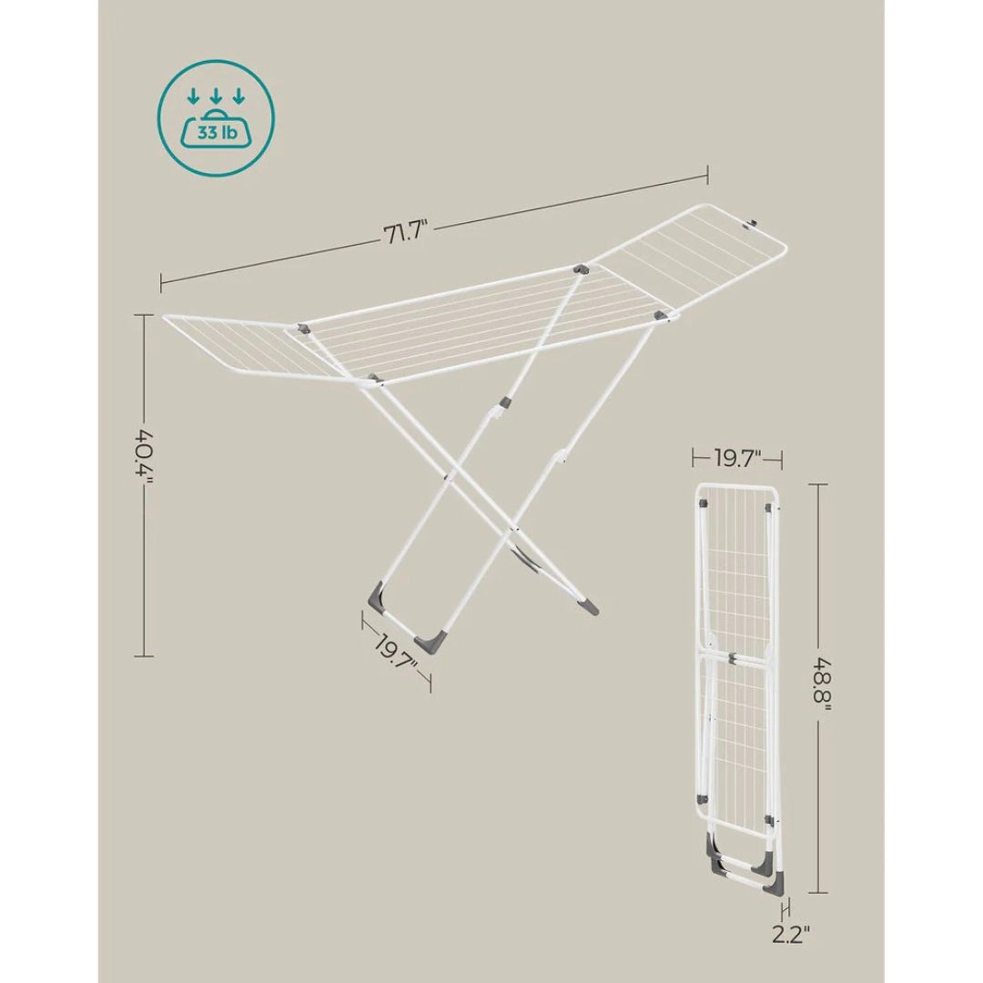 Clothes Drying Rack Foldable Gullwing Airer 71.7in Wide – product view 9 | Ridgefield Furniture