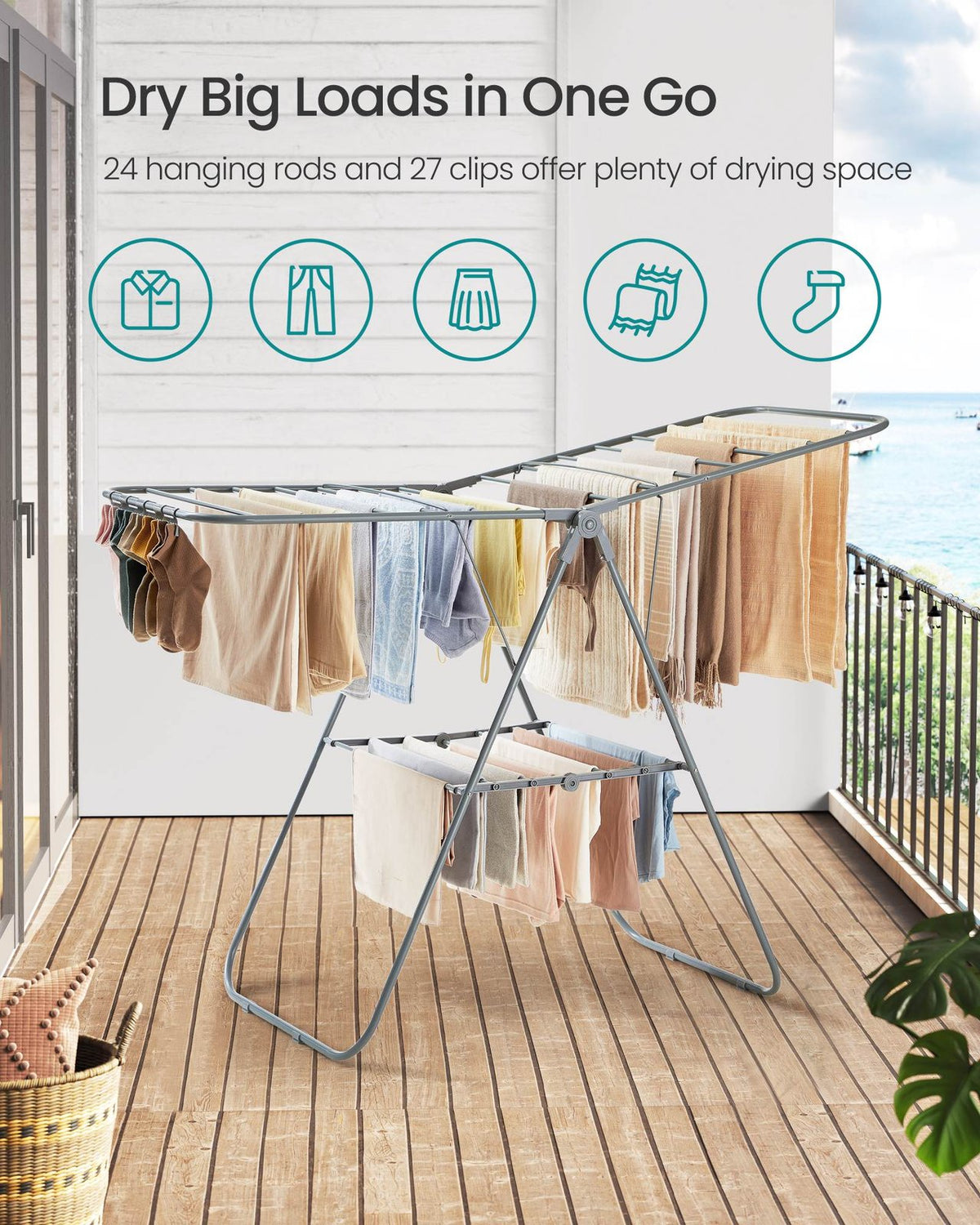 Clothes Drying Rack With Sock Clips - product photo 48