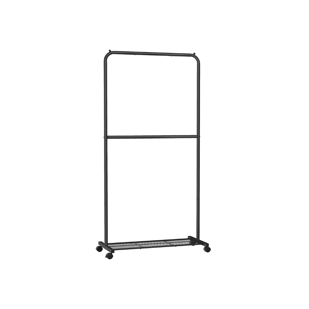Clothes Rack Double Rod Rolling Garment Rack 35.8in Wide – product view 2 | Ridgefield Furniture