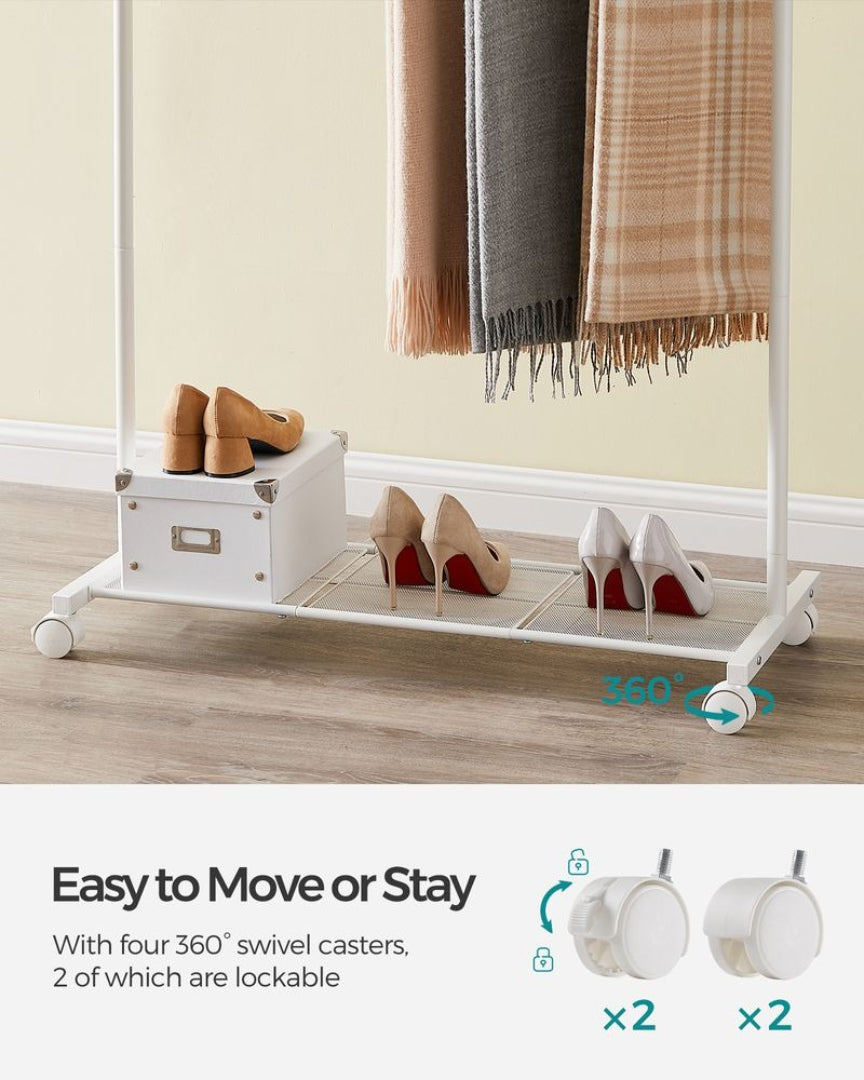 Clothes Rack Double Rod Rolling Garment Rack 35.8in Wide – product view 7 | Ridgefield Furniture