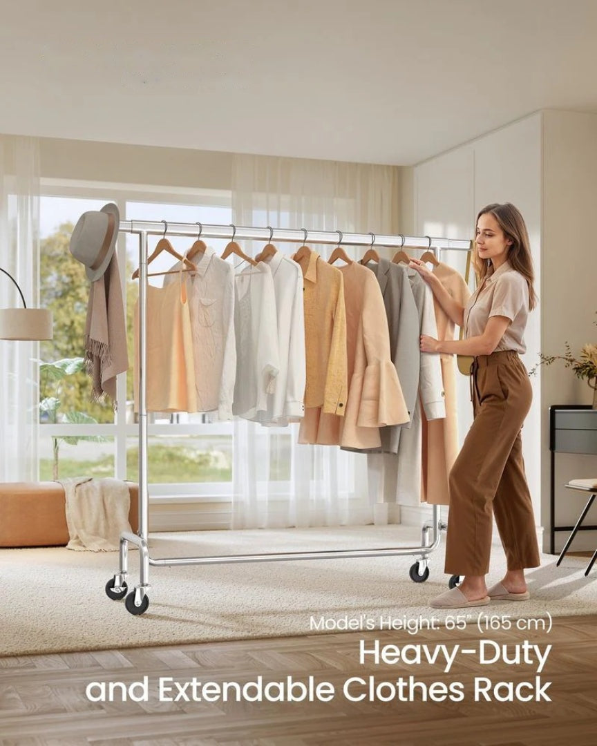 Clothes Rack Heavy Duty Rolling Garment Rack 43.3-59.1in Wide – product view 5 | Ridgefield Furniture