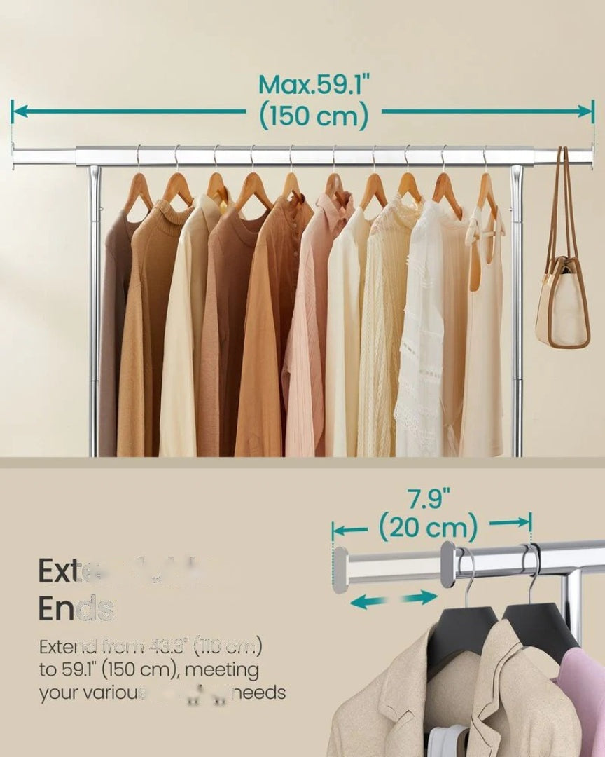 Clothes Rack Heavy Duty Rolling Garment Rack 43.3-59.1in Wide – product view 7 | Ridgefield Furniture