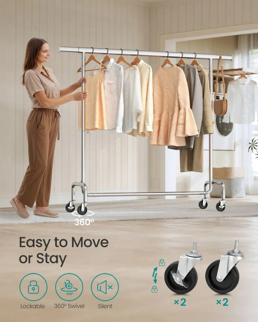 Clothes Rack Heavy Duty Rolling Garment Rack 43.3-59.1in Wide – product view 8 | Ridgefield Furniture