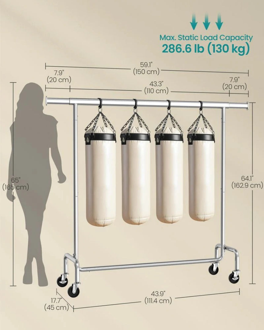 Clothes Rack Heavy Duty Rolling Garment Rack 43.3-59.1in Wide – product view 9 | Ridgefield Furniture