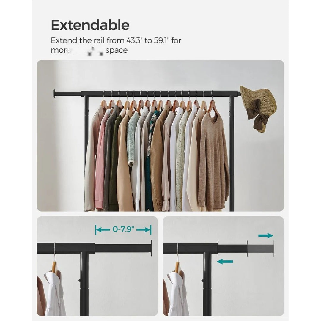 Clothes Rack Heavy Duty Rolling Garment Rack 43.3-59.1in Wide – product view 11 | Ridgefield Furniture