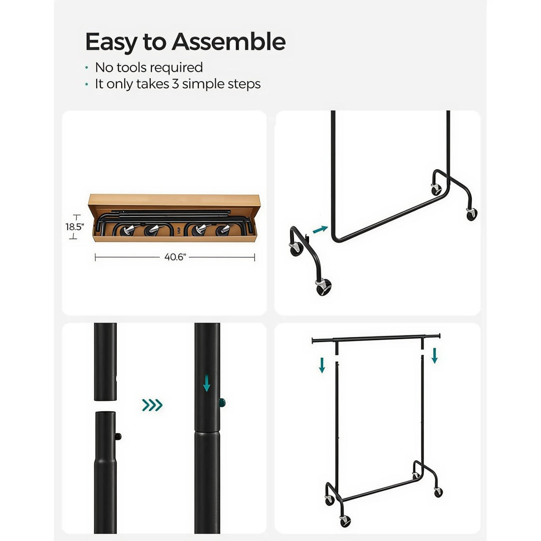 Clothes Rack Heavy Duty Rolling Garment Rack 43.3-59.1in Wide – product view 12 | Ridgefield Furniture
