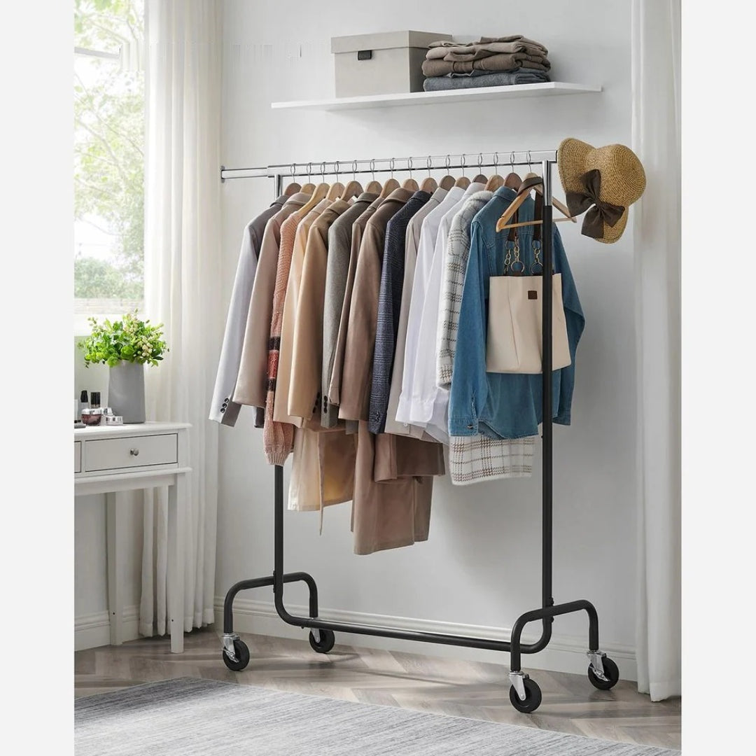 Clothes Rack Heavy Duty Rolling Garment Rack 43.3-59.1in Wide – product view 13 | Ridgefield Furniture